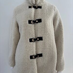 Zara Cream Teddy Jacket with Black Accents